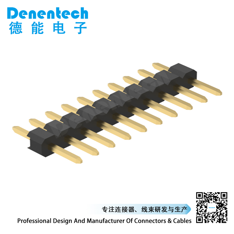 Denentech 工厂直销 2.00mm排针单排单塑180度单排针  黑色2.0mm间距插针 直针 铜排针